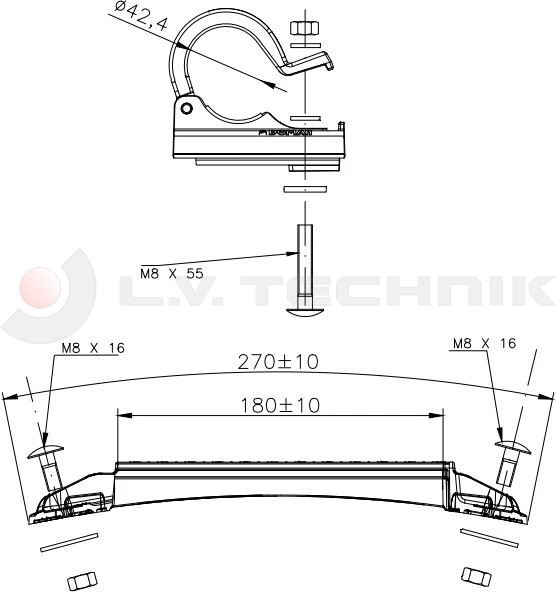 Sárvédő-konzol műanyag állítható átm 42mm zsanéros DOMAR