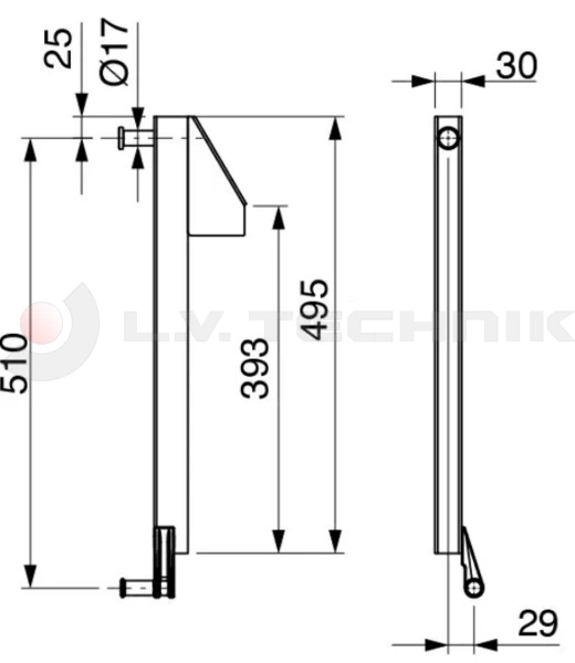 Sideboard head for tipper pillar long 400/500mm left