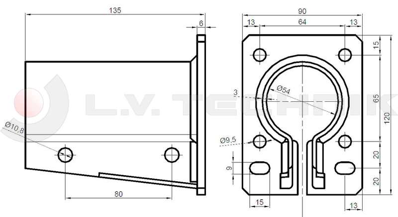 Mudguard support tube bracket 54 mm