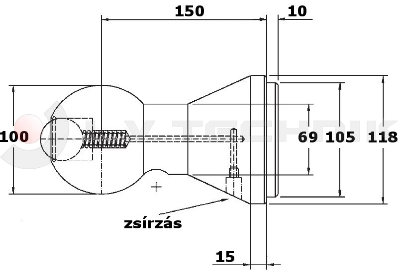 Tipper ball 100mm horizontal with greasing nipple