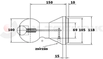 Tipper ball 100mm horizontal with greasing nipple