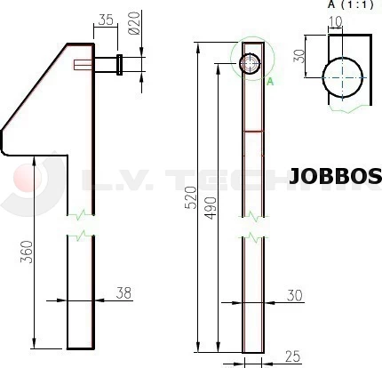 Sideboard head for tipper pillar long 400mm right