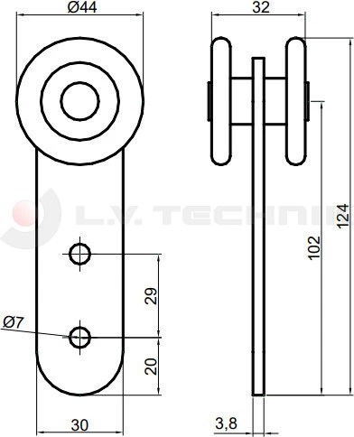 Ponyvagörgő egyes horganyzott hosszú 44 mm