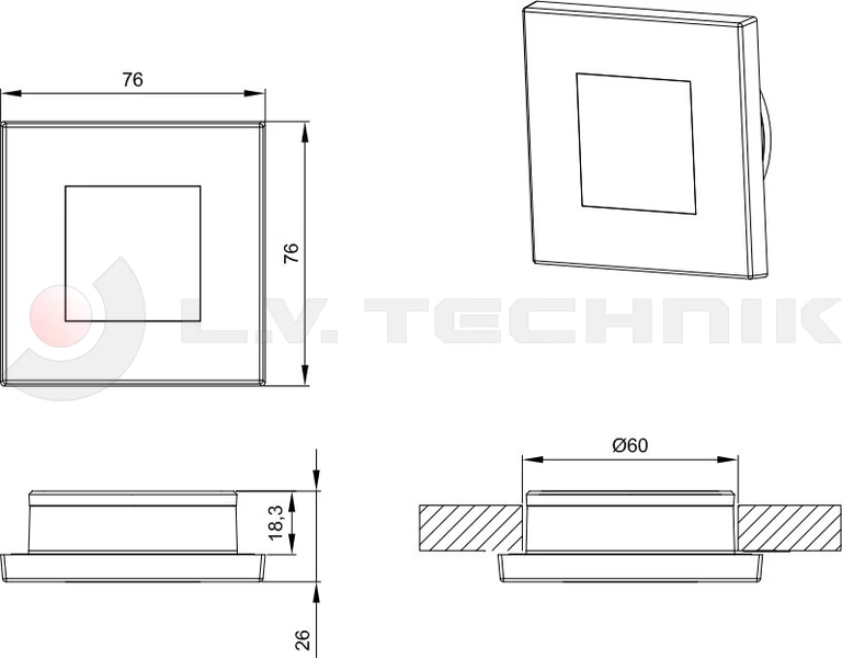 4-LED interior lamp silver square 9-36V