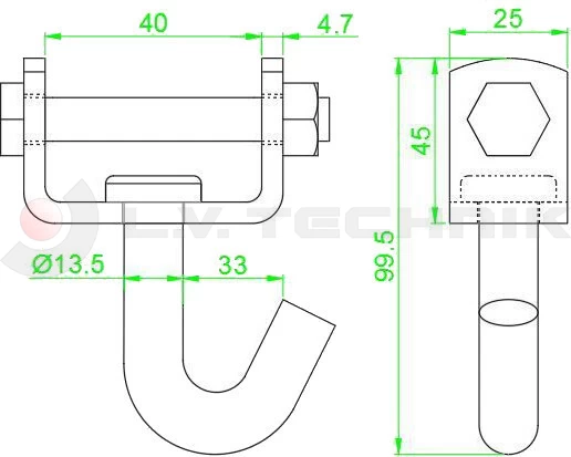 Swivel hook 35mm 3t