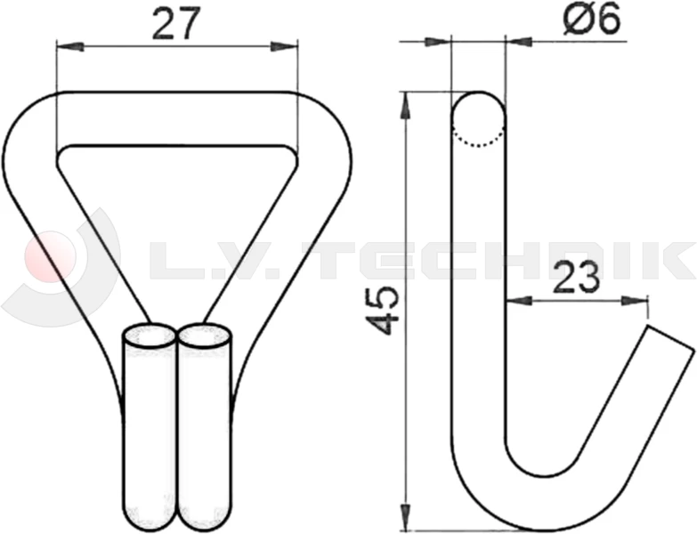 Double J hook 25mm 1T