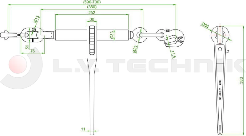 Load binder with hooks 10mm