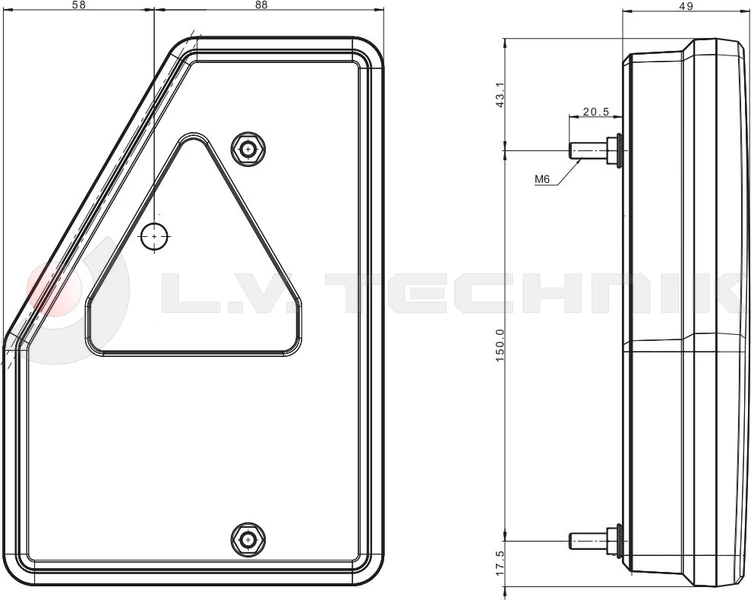 Universal LED rear lamp 12V left