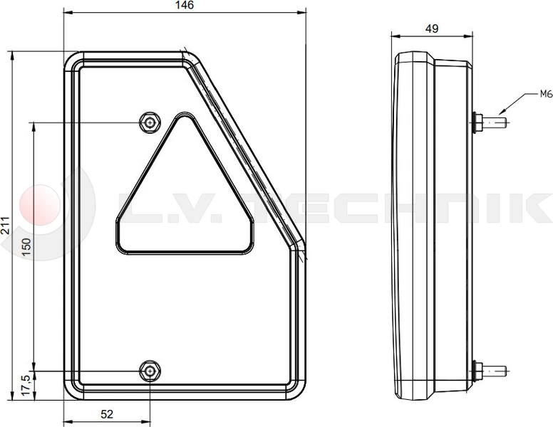 Universal LED rear lamp 12V left